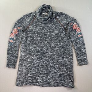 THML Women Blouse Size M Gray Embroidered Flowers Sleeves Academia Cottagecore